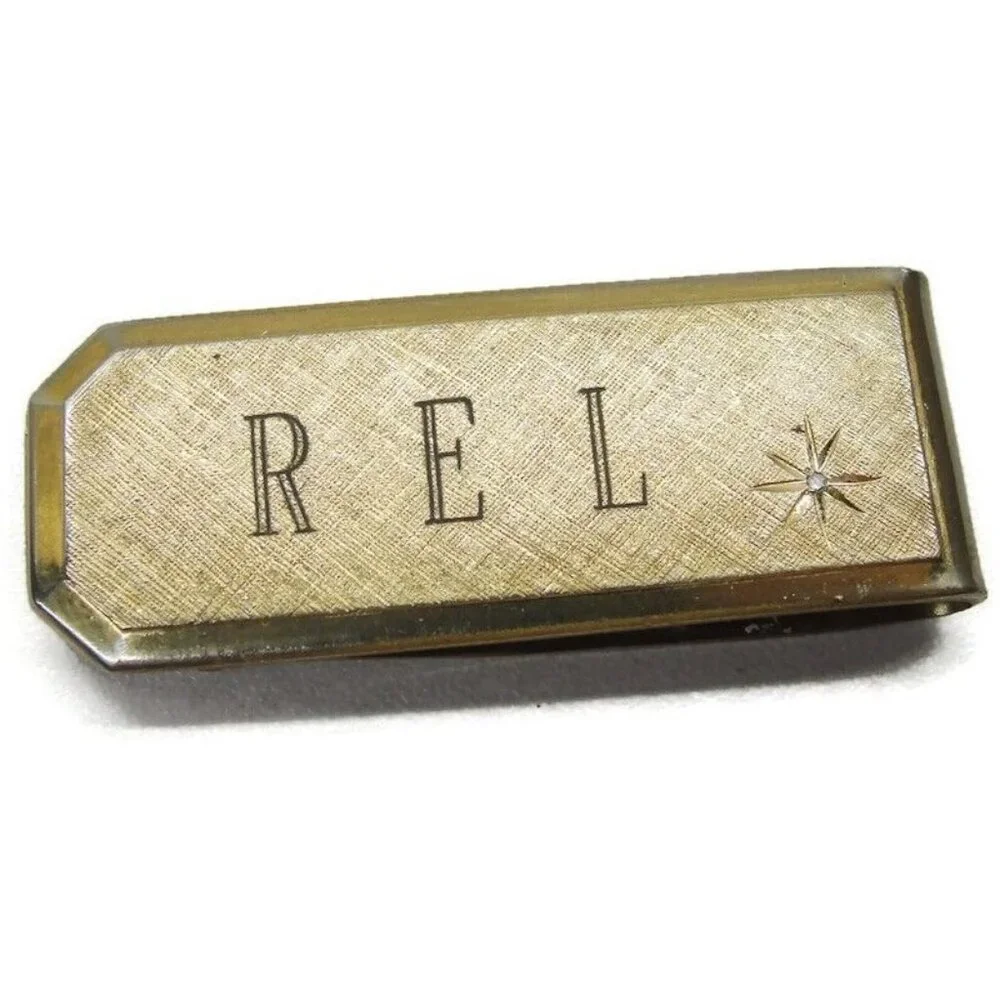 Engraved REL Money Clip Gold Tone Diamond Wallet Credit Card Cash